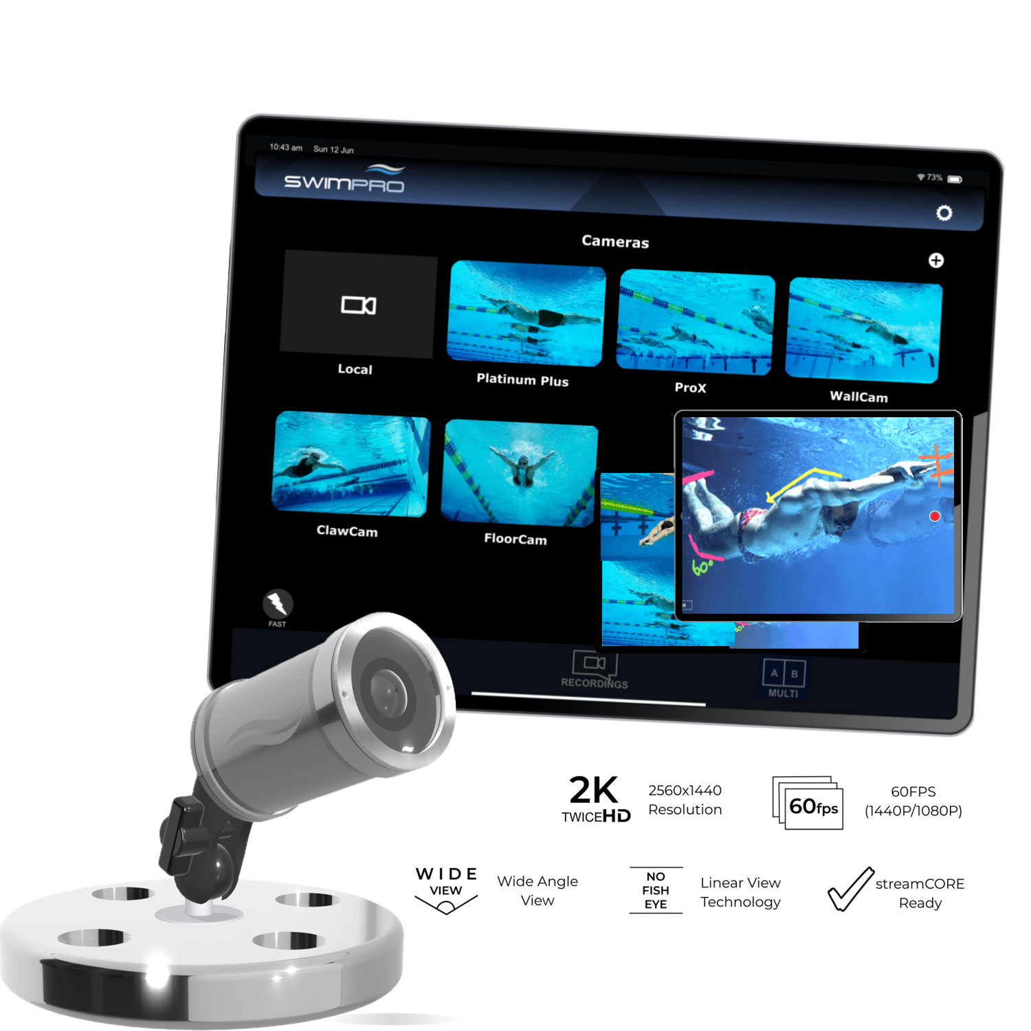 SwimPRO 游泳实时反馈视频监测系统 水上水下游泳摄像机 无线 水下相机