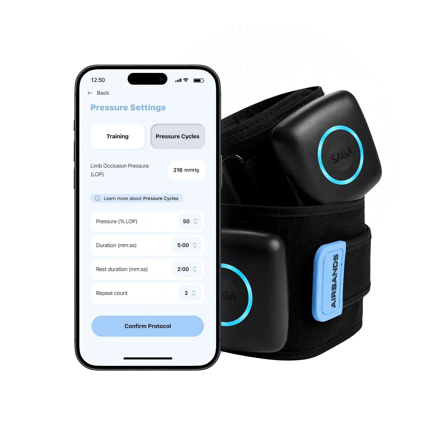 AirBands 加入 SAGA BFR 新款无线血流限制袖带训练系统 专业体育运动员训练 VALD AirBands 同款